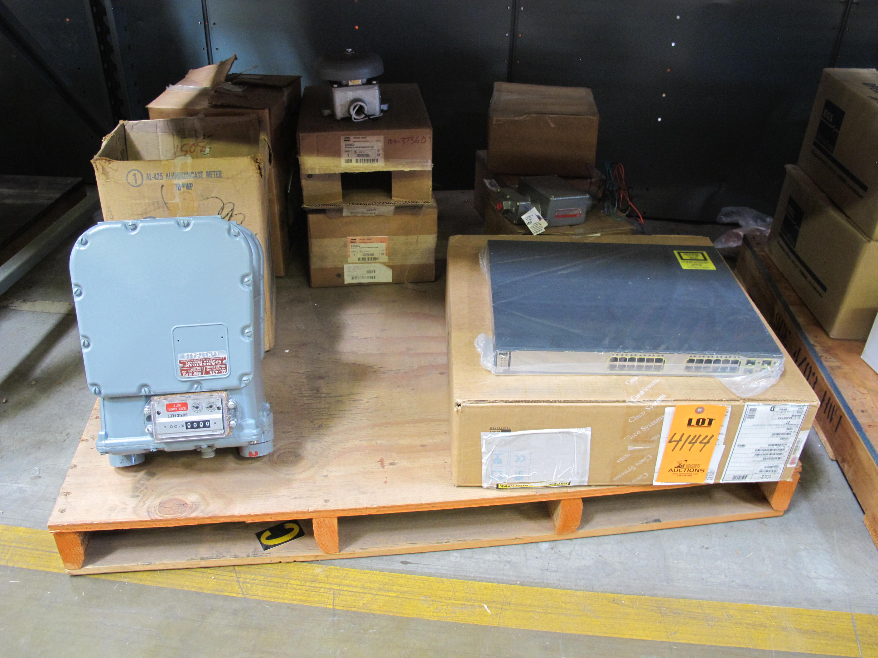 LOT TO INCLUDE: (2) CISCO CATALYST NETWORK SWITCHES, 24 ETHERNET 10/100/1000 PORTS AND FOUR SFP UPLINKS, 1-RACK UNIT HEIGHT, (2) ALARMS, 115V, 0.174A, 11.8W, 25/60HZ RATING, SIGNAL KIND. AUDIBLE, (2) METERS, GAS KIND. WITH SWITCH CONSTRUCTION. FOR RADWASTE MONITORS, (3) STUDS, BACK CONNECTED LINE <(>&<)> LOAD, GE ELECTRICAL PRODUCT # TJK1, BREAKER TYPES: J600, TJ4V, AMPERES: 400, LENGTH, 5-17/32.. LOADING & HANDLING FEE $15-4144